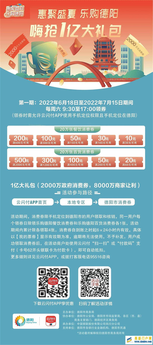 德陽將分兩期發放1億元消費券6月18日發放第一期(圖1)